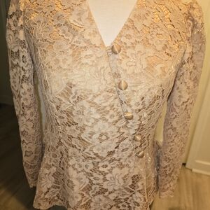 Womens Tan Gold Lace Peplum Top